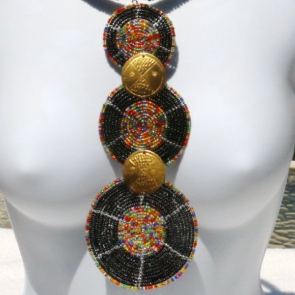 Handmade Boho Necklace Ethnic Seed Bead Black NWT - Picture 2 of 4